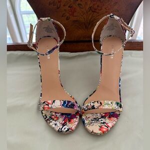 Express Floral Ankle-Strap Heels in Multicolor